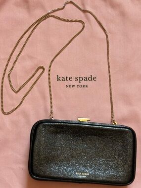 Kate Spade “Today” Crossbody Metallic Midnight Glitter Clutch w Kiss Lock EUC